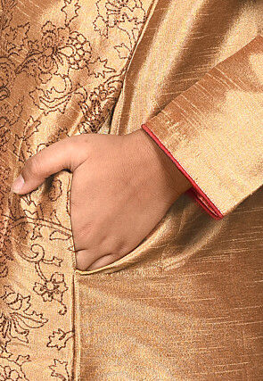 Embroidered Dupion Silk Kurta in Dark Beige