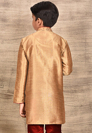 Embroidered Dupion Silk Kurta in Dark Beige