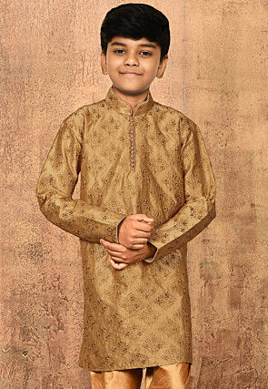 Embroidered Dupion Silk Kurta in Dark Beige