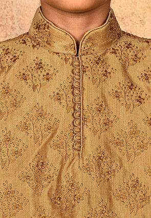 Embroidered Dupion Silk Kurta in Dark Beige