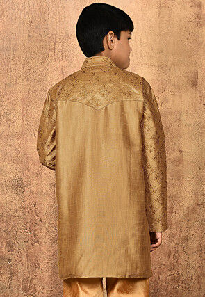 Embroidered Dupion Silk Kurta in Dark Beige