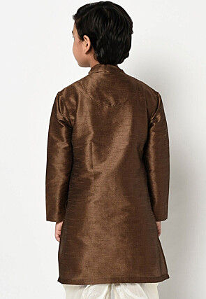 Embroidered Dupion Silk Kurta in Dark Brown