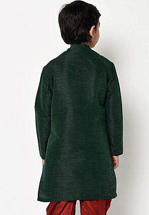 Embroidered Dupion Silk Kurta in Dark Green
