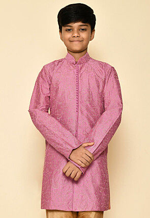 Embroidered Dupion Silk Kurta in Dark Pink