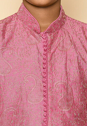 Embroidered Dupion Silk Kurta in Dark Pink