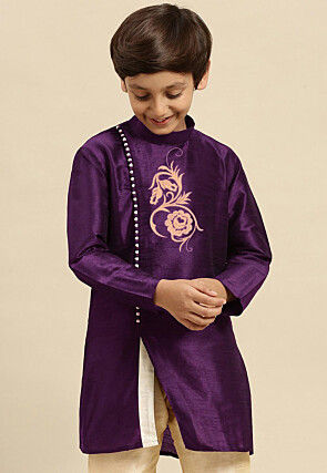 Embroidered Dupion Silk Kurta in Dark Purple