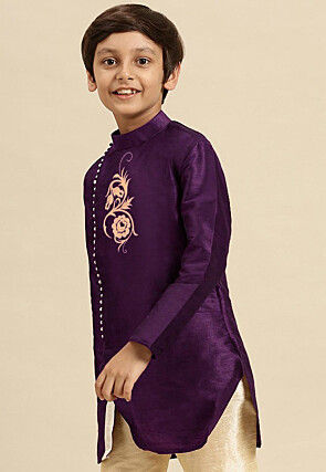 Embroidered Dupion Silk Kurta in Dark Purple