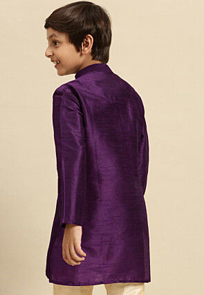 Embroidered Dupion Silk Kurta in Dark Purple