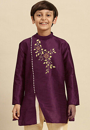 Embroidered Dupion Silk Kurta in Dark Purple