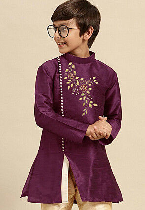 Embroidered Dupion Silk Kurta in Dark Purple