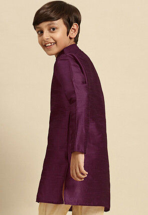 Embroidered Dupion Silk Kurta in Dark Purple