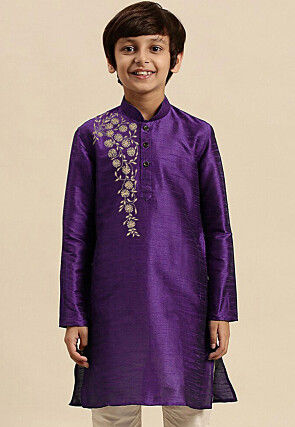 Embroidered Dupion Silk Kurta in Dark Purple
