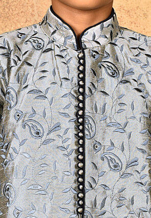 Embroidered Dupion Silk Kurta in Grey