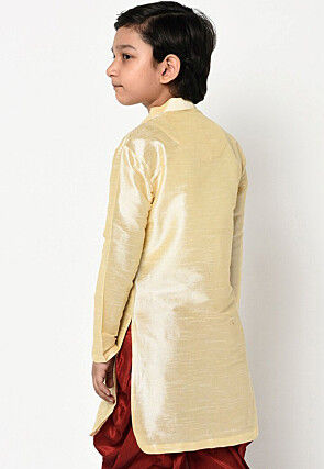 Embroidered Dupion Silk Kurta in Light Beige