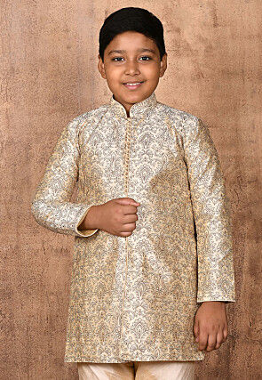 Embroidered Dupion Silk Kurta in Light Beige