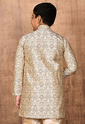 Embroidered Dupion Silk Kurta in Light Beige