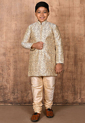 Embroidered Dupion Silk Kurta in Light Beige