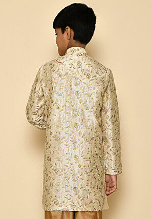 Embroidered Dupion Silk Kurta in Light Beige