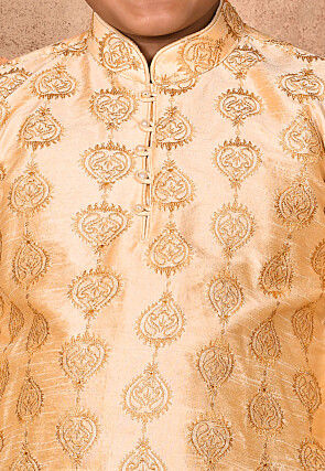 Embroidered Dupion Silk Kurta in Light Beige