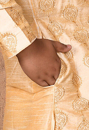Embroidered Dupion Silk Kurta in Light Beige