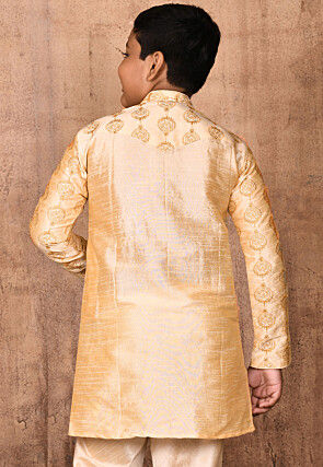 Embroidered Dupion Silk Kurta in Light Beige