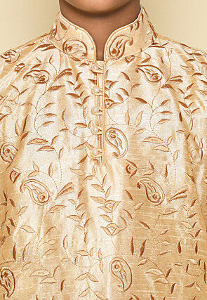 Embroidered Dupion Silk Kurta in Light Beige