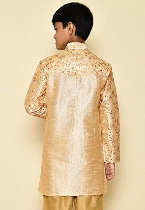 Embroidered Dupion Silk Kurta in Light Beige