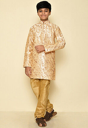 Embroidered Dupion Silk Kurta in Light Beige