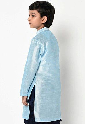 Embroidered Dupion Silk Kurta in Light Blue