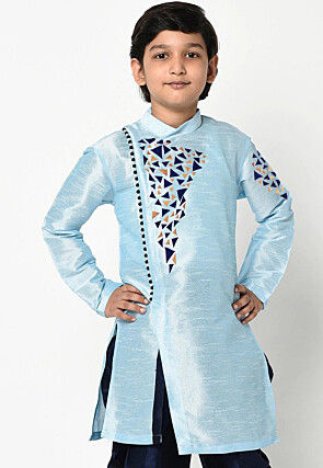 Embroidered Dupion Silk Kurta in Light Blue