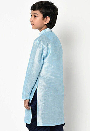 Embroidered Dupion Silk Kurta in Light Blue