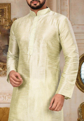 Embroidered Dupion Silk Kurta in Light Green