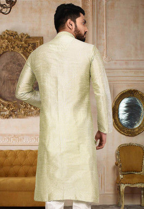 Embroidered Dupion Silk Kurta in Light Green