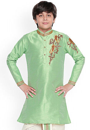 Embroidered Dupion Silk Kurta in Light Green