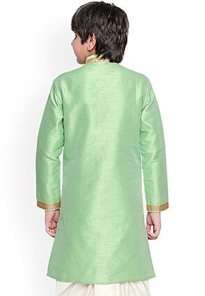 Embroidered Dupion Silk Kurta in Light Green