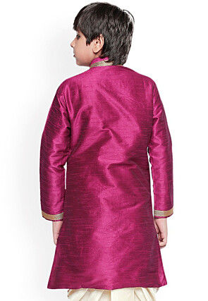 Embroidered Dupion Silk Kurta in Magenta