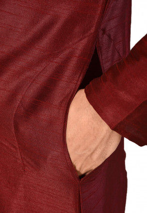 Embroidered Dupion Silk Kurta in Maroon