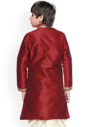 Embroidered Dupion Silk Kurta in Maroon