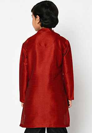 Embroidered Dupion Silk Kurta in Maroon