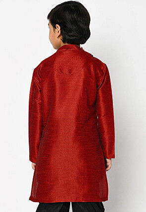 Embroidered Dupion Silk Kurta in Maroon