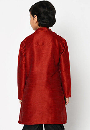 Embroidered Dupion Silk Kurta in Maroon