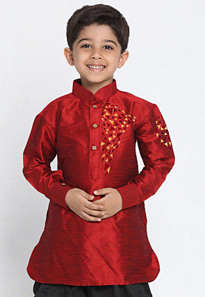 Embroidered Dupion Silk Kurta in Maroon