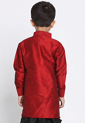 Embroidered Dupion Silk Kurta in Maroon