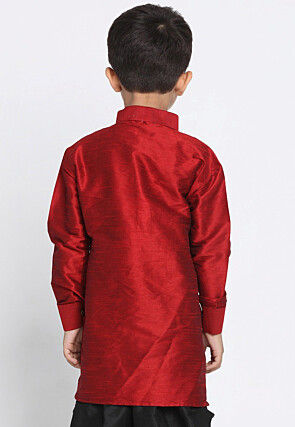 Embroidered Dupion Silk Kurta in Maroon