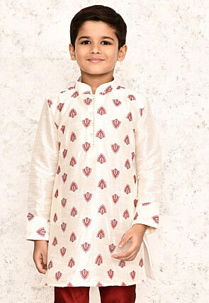 Embroidered Dupion Silk Kurta in Off White