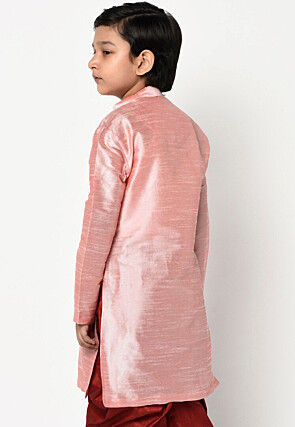 Embroidered Dupion Silk Kurta in Pink