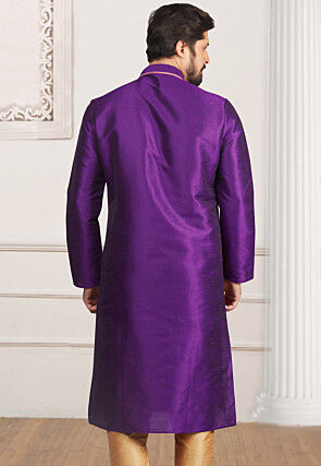 Embroidered Dupion Silk Kurta in Purple