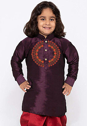 Embroidered Dupion Silk Kurta in Purple