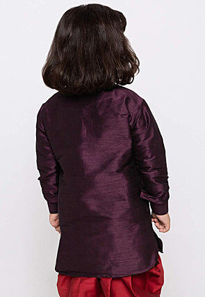 Embroidered Dupion Silk Kurta in Purple