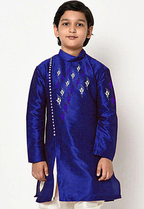 Embroidered Dupion Silk Kurta in Royal Blue
